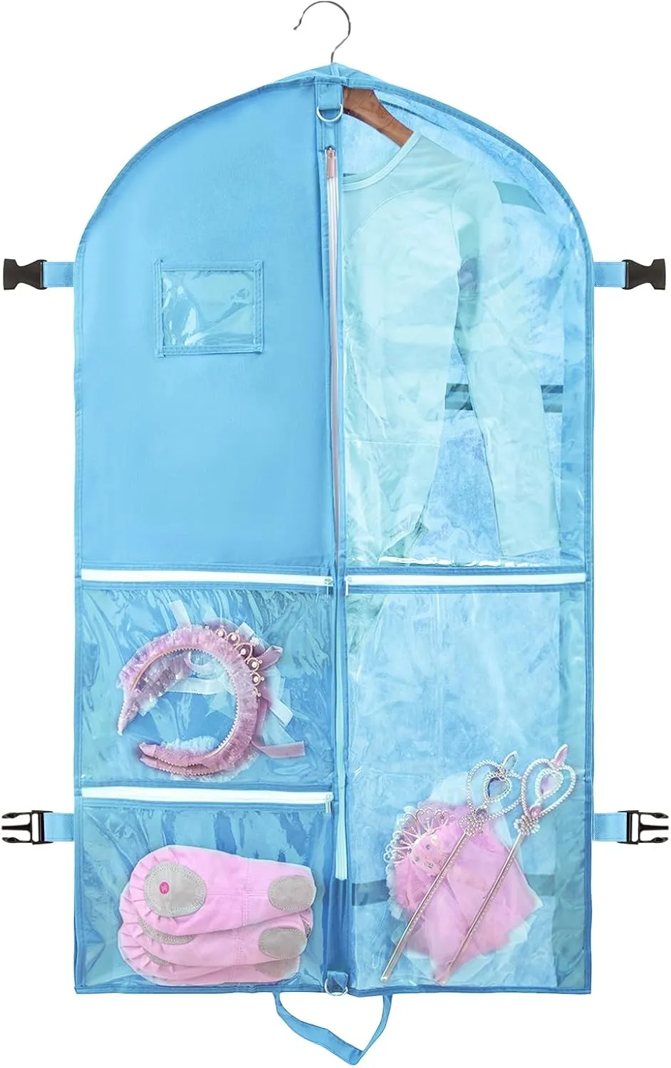 Garment Bags for Travel,Fabric Garment Bag with Pockets,Non-Woven Clothes Dance Costumes Covers And Mens Suit Pocket,40x24x3 Inch Dress Carry Storage,Large Garments Coat Protector (Blue)