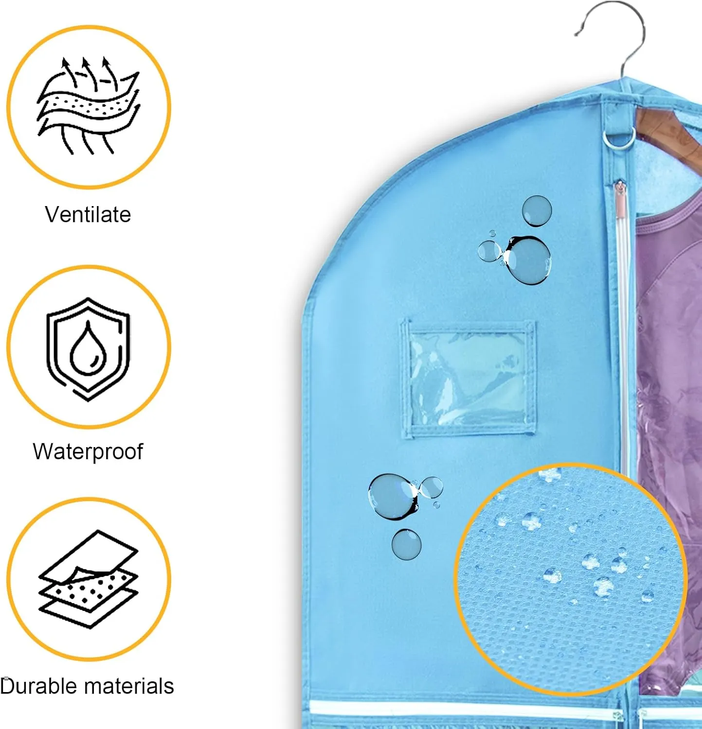 Garment Bags for Travel,Fabric Garment Bag with Pockets,Non-Woven Clothes Dance Costumes Covers And Mens Suit Pocket,40x24x3 Inch Dress Carry Storage,Large Garments Coat Protector (Blue)
