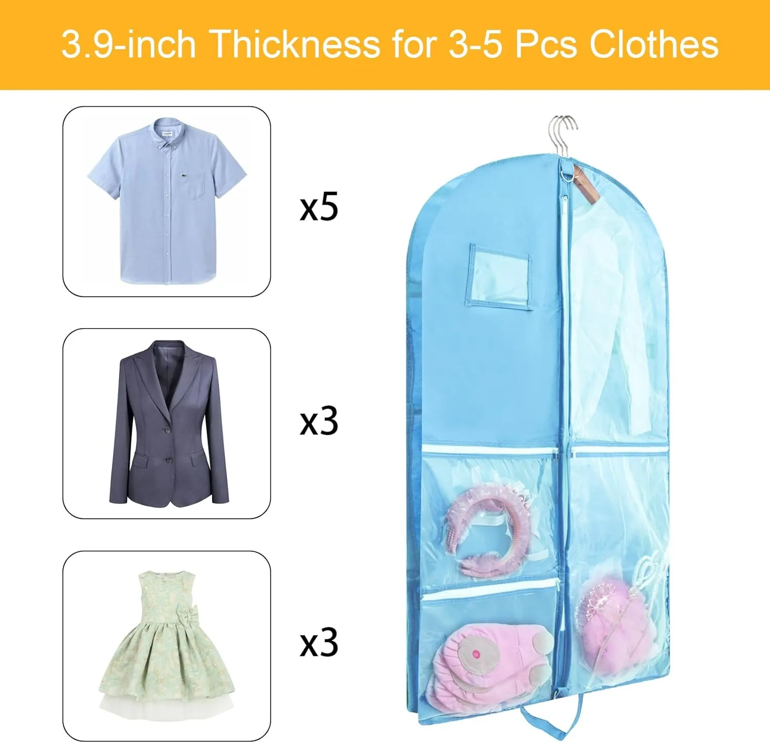 Garment Bags for Travel,Fabric Garment Bag with Pockets,Non-Woven Clothes Dance Costumes Covers And Mens Suit Pocket,40x24x3 Inch Dress Carry Storage,Large Garments Coat Protector (Blue)