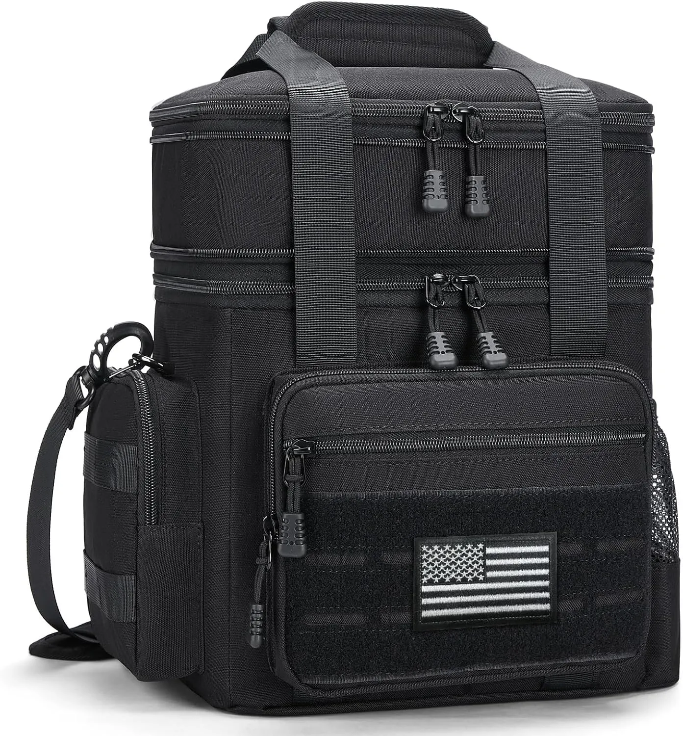 gelugee Insulated Lunch Bag for Men: Double Deck Expandable Tactical Lunch Box for Work Travel Daytrip Picnic Outdoor - Xlarge Leakproof Cooler Bag for Adults - Black 20L