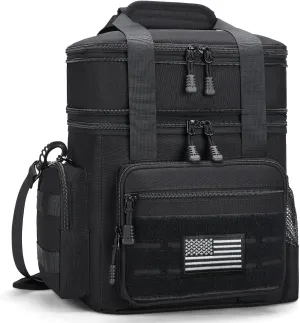 gelugee Insulated Lunch Bag for Men: Double Deck Expandable Tactical Lunch Box for Work Travel Daytrip Picnic Outdoor - Xlarge Leakproof Cooler Bag for Adults - Black 20L