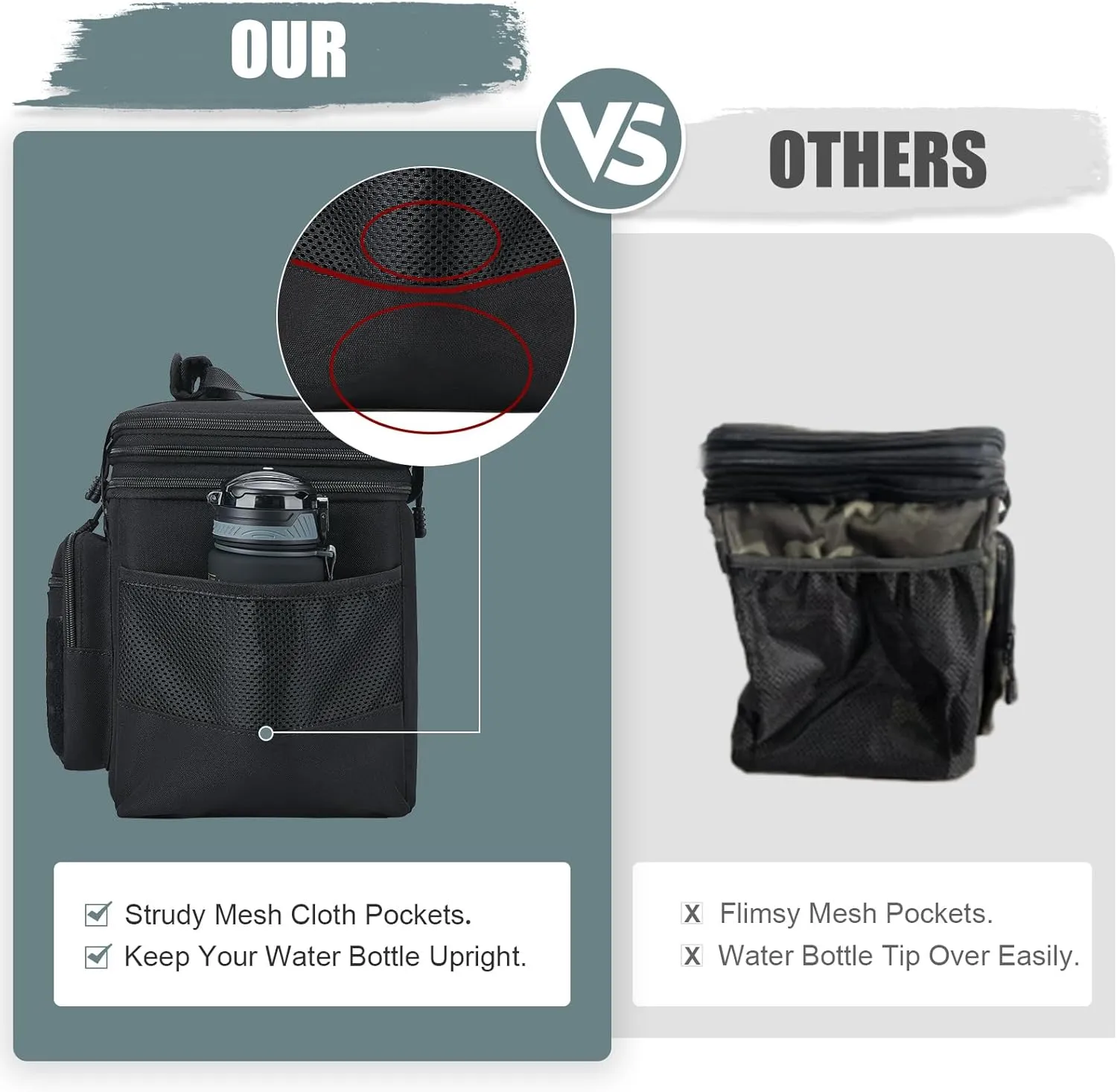 gelugee Insulated Lunch Bag for Men: Double Deck Expandable Tactical Lunch Box for Work Travel Daytrip Picnic Outdoor - Xlarge Leakproof Cooler Bag for Adults - Black 20L