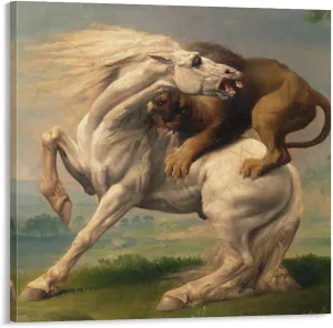 George Stubbs,A Lion Attacking A Horse,art Prints,Vintage Art,canvas Wall Art,famous Art Prints, Poster Decorative Painting Canvas Wall Art Living Room Posters Bedroom Painting 12x12inch(30x30cm)