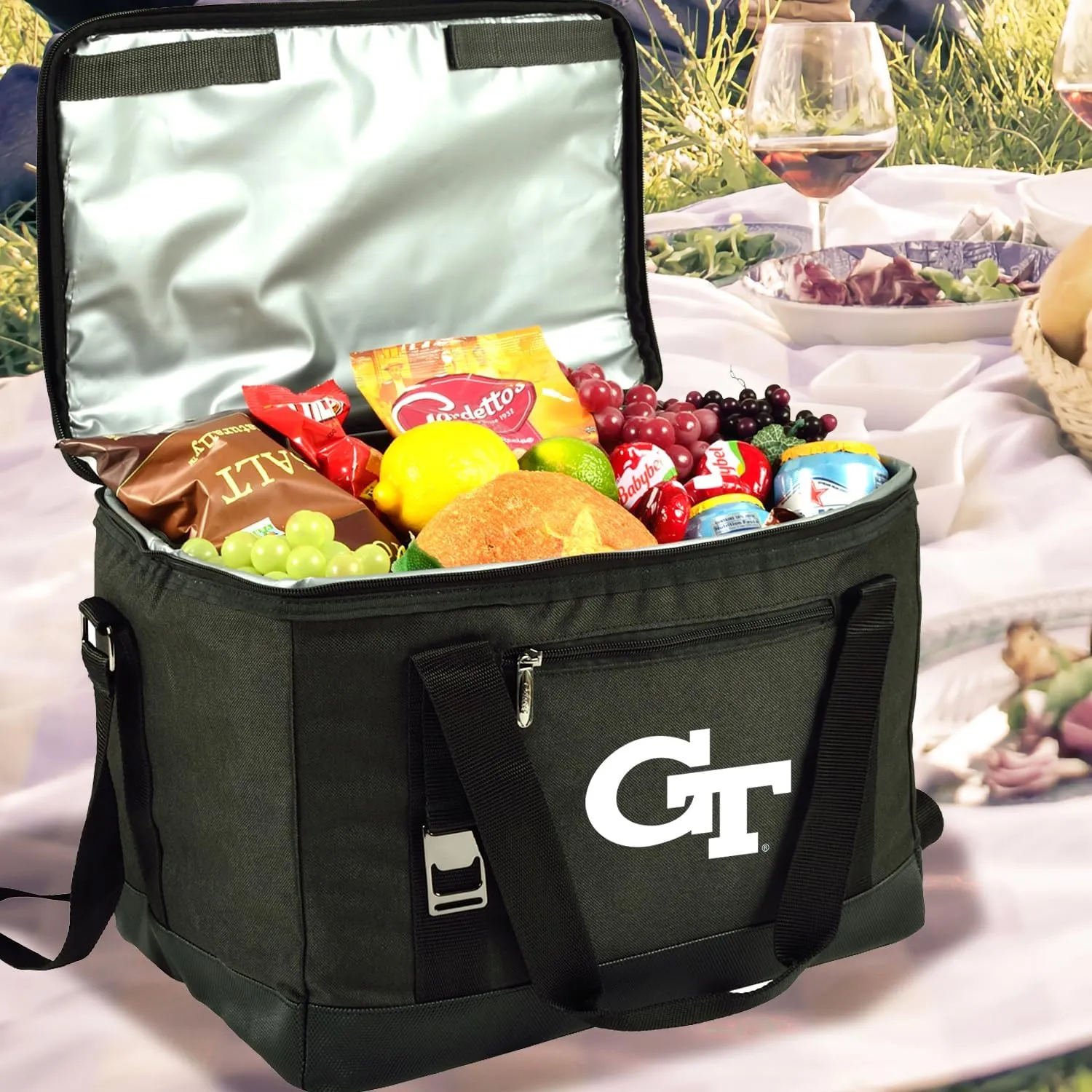 Georgia Tech Licensed Yellow Jackets Folding Insulated Leakproof Cooler for Lunch Picnic Camping Beach Park Day Trips - 46 Can Capacity Designed & Quality Approved in USA