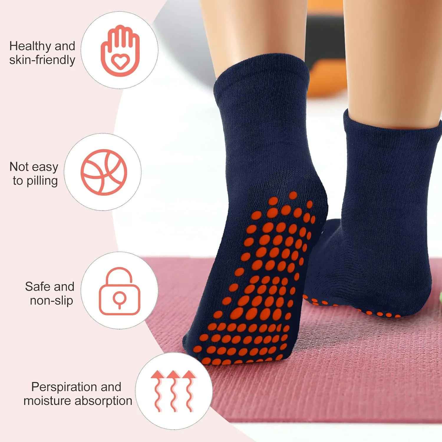 Geyoga 10 Pairs Non Slip Yoga Socks Anti Skid Sticky Grippers Hospital Slipper Socks for Men Women Pilates Ballet Barre