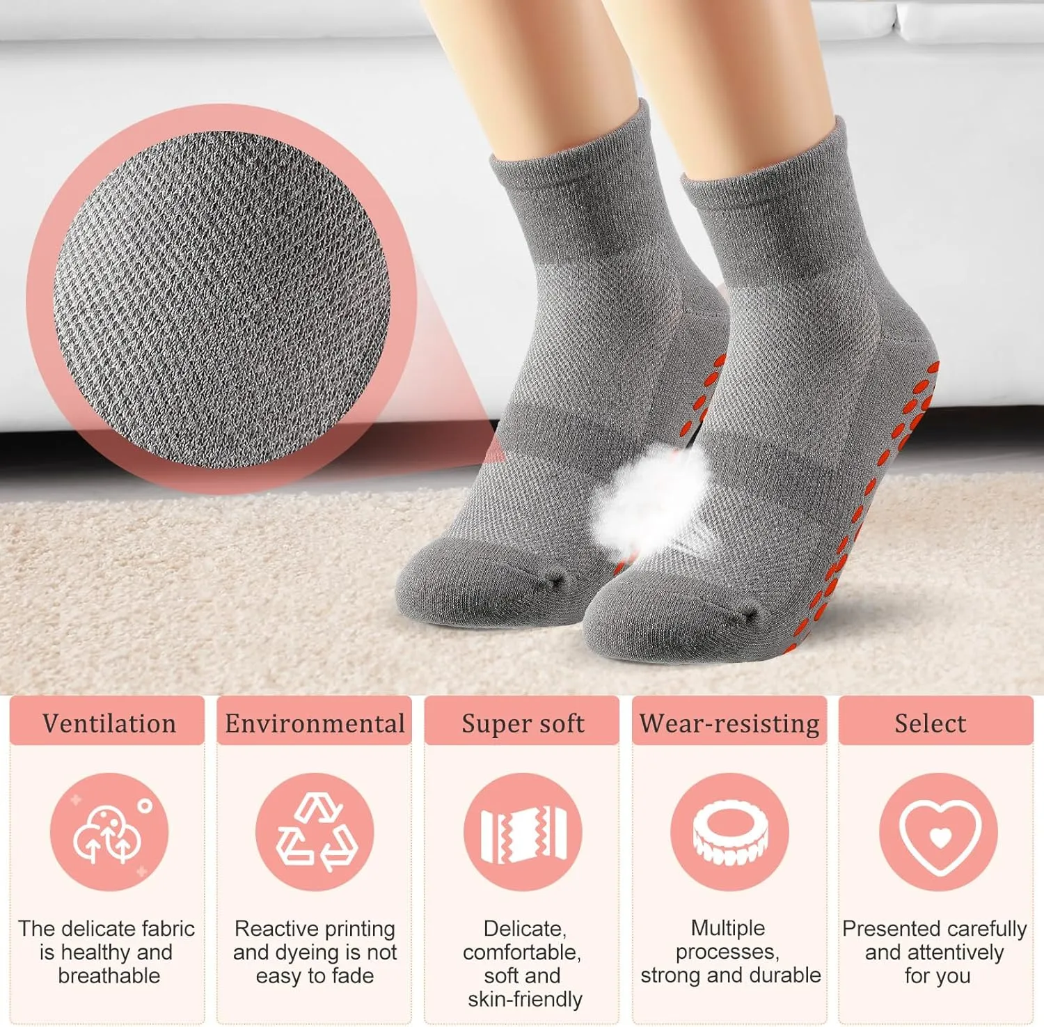 Geyoga 10 Pairs Non Slip Yoga Socks Anti Skid Sticky Grippers Hospital Slipper Socks for Men Women Pilates Ballet Barre