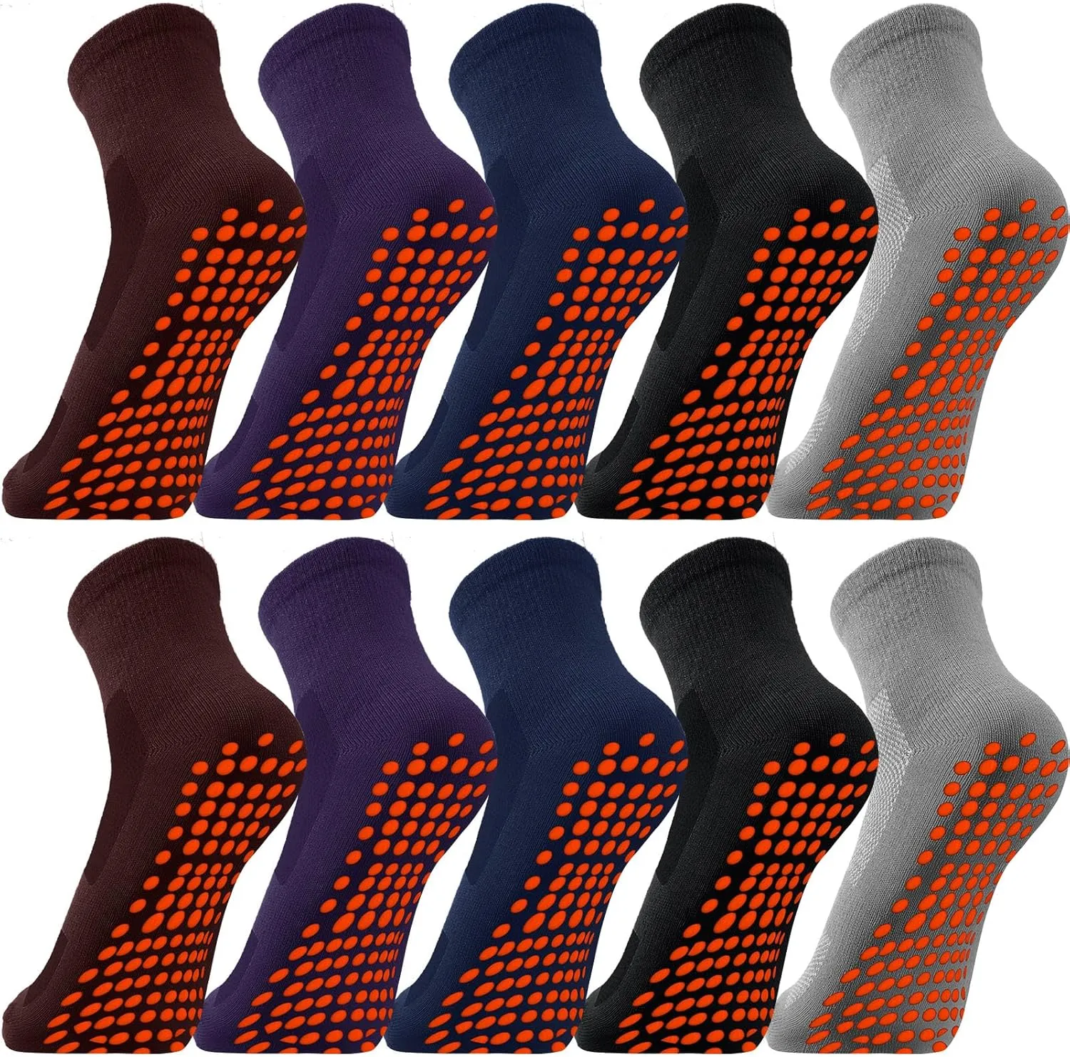 Geyoga 10 Pairs Non Slip Yoga Socks Anti Skid Sticky Grippers Hospital Slipper Socks for Men Women Pilates Ballet Barre