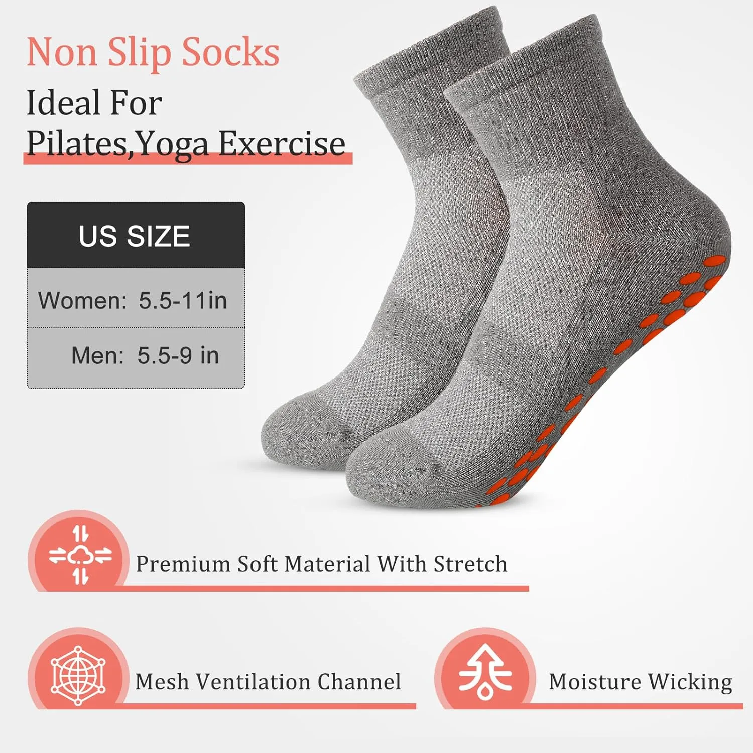 Geyoga 10 Pairs Non Slip Yoga Socks Anti Skid Sticky Grippers Hospital Slipper Socks for Men Women Pilates Ballet Barre