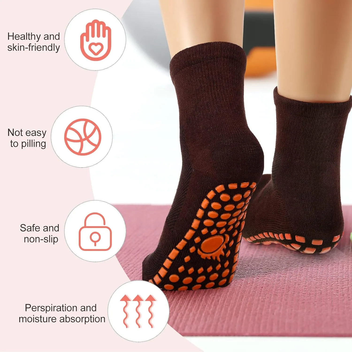 Geyoga 10 Pairs Non Slip Yoga Socks Anti Skid Sticky Grippers Socks Hospital Slipper Socks for Men Women Pilates Ballet Barre