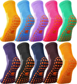 Geyoga 10 Pairs Non Slip Yoga Socks Anti Skid Sticky Grippers Socks Hospital Slipper Socks for Men Women Pilates Ballet Barre