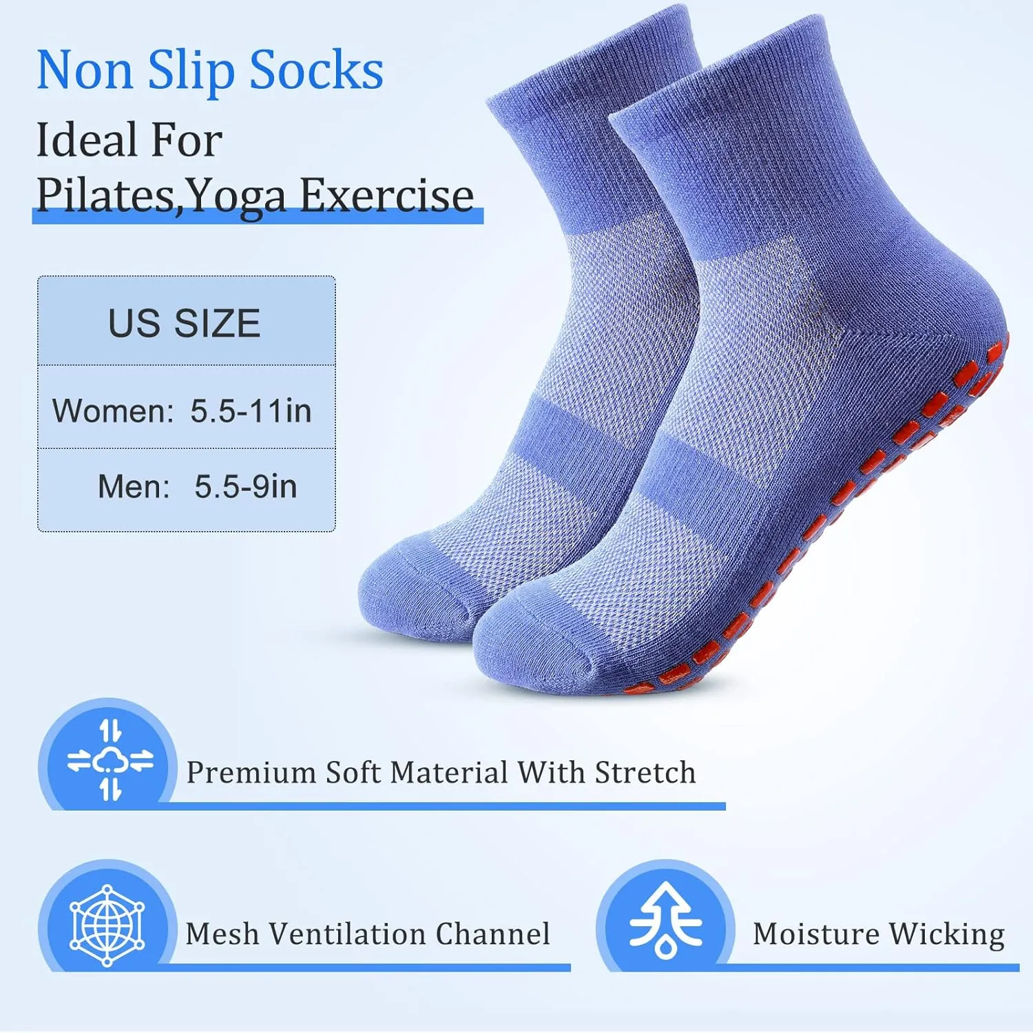 Geyoga 10 Pairs Non Slip Yoga Socks Anti Skid Sticky Grippers Socks Hospital Slipper Socks for Men Women Pilates Ballet Barre