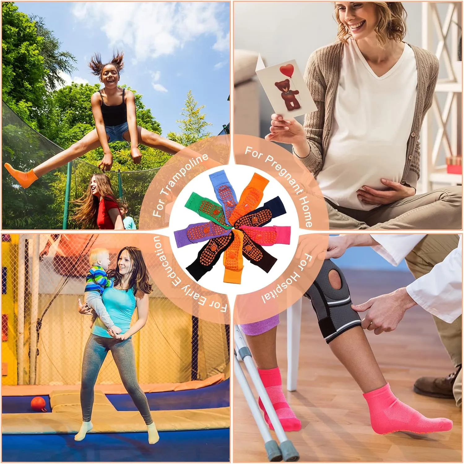 Geyoga 10 Pairs Non Slip Yoga Socks Anti Skid Sticky Grippers Socks Hospital Slipper Socks for Men Women Pilates Ballet Barre