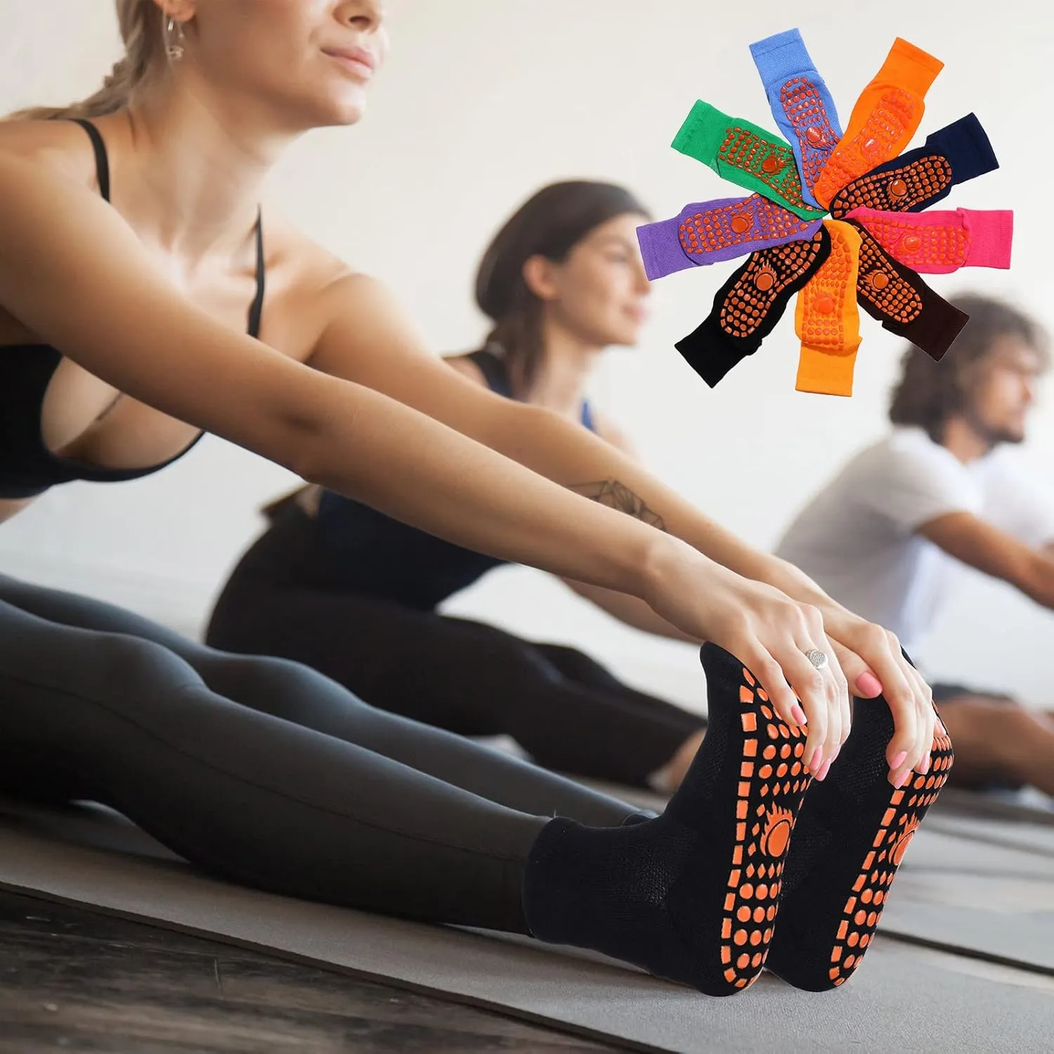 Geyoga 10 Pairs Non Slip Yoga Socks Anti Skid Sticky Grippers Socks Hospital Slipper Socks for Men Women Pilates Ballet Barre