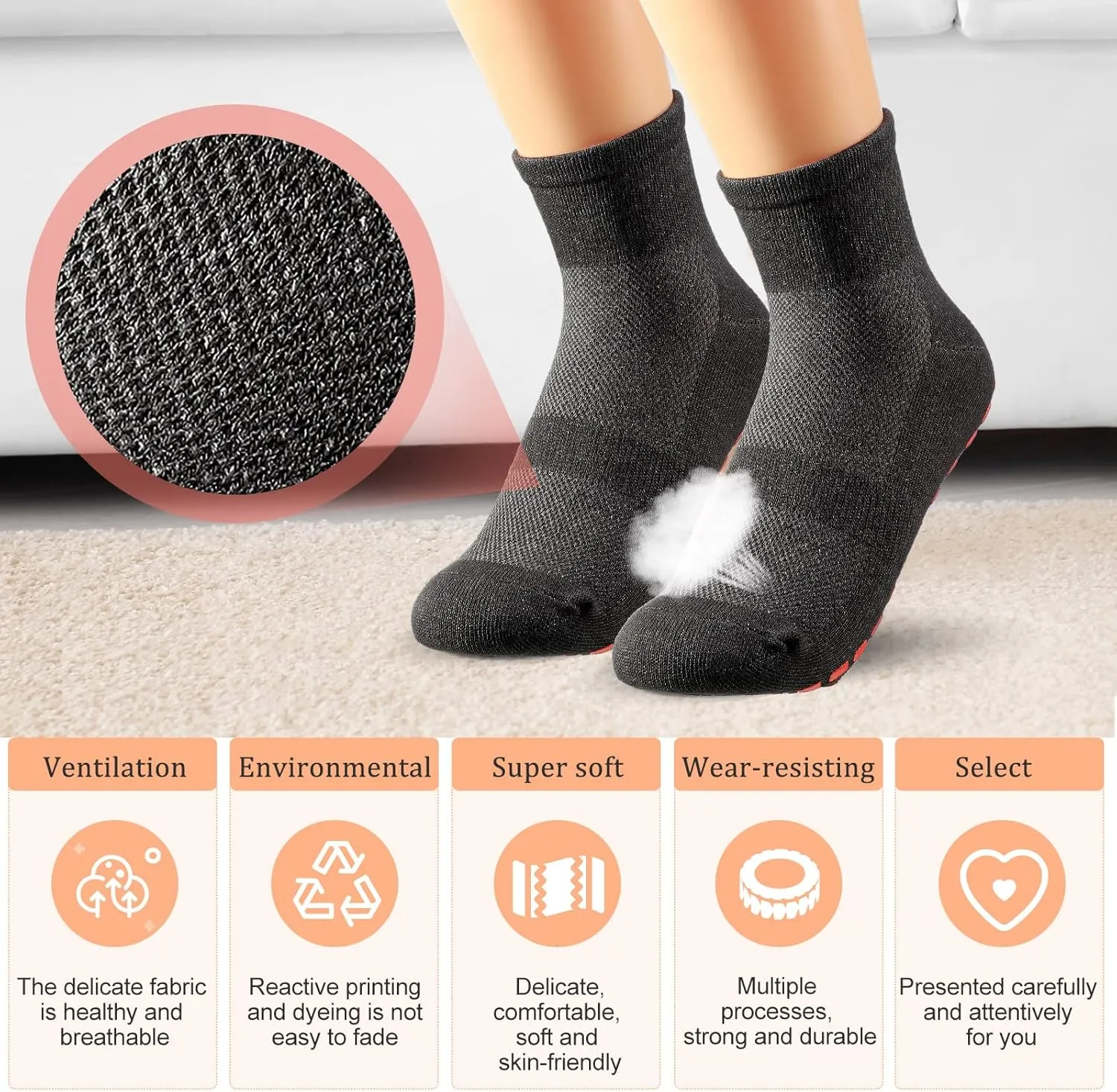 Geyoga 10 Pairs Non Slip Yoga Socks Anti Skid Sticky Grippers Socks Hospital Slipper Socks for Men Women Pilates Ballet Barre