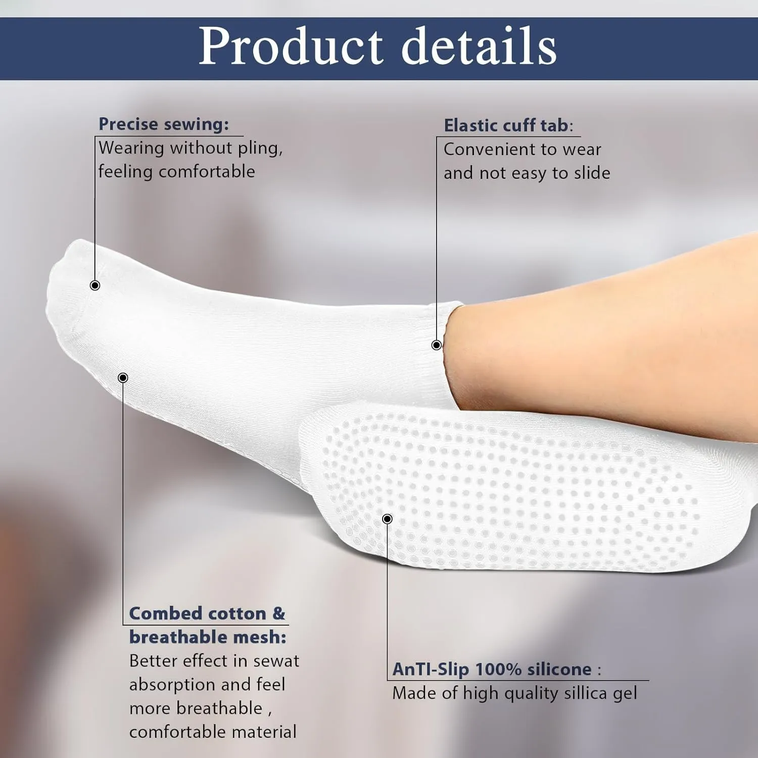 Geyoga 5 Pairs Men Non Slip Socks Women Anti Skid Slipper Barre Socks with Cushion Unisex for Yoga Pilates Barre Home Workout