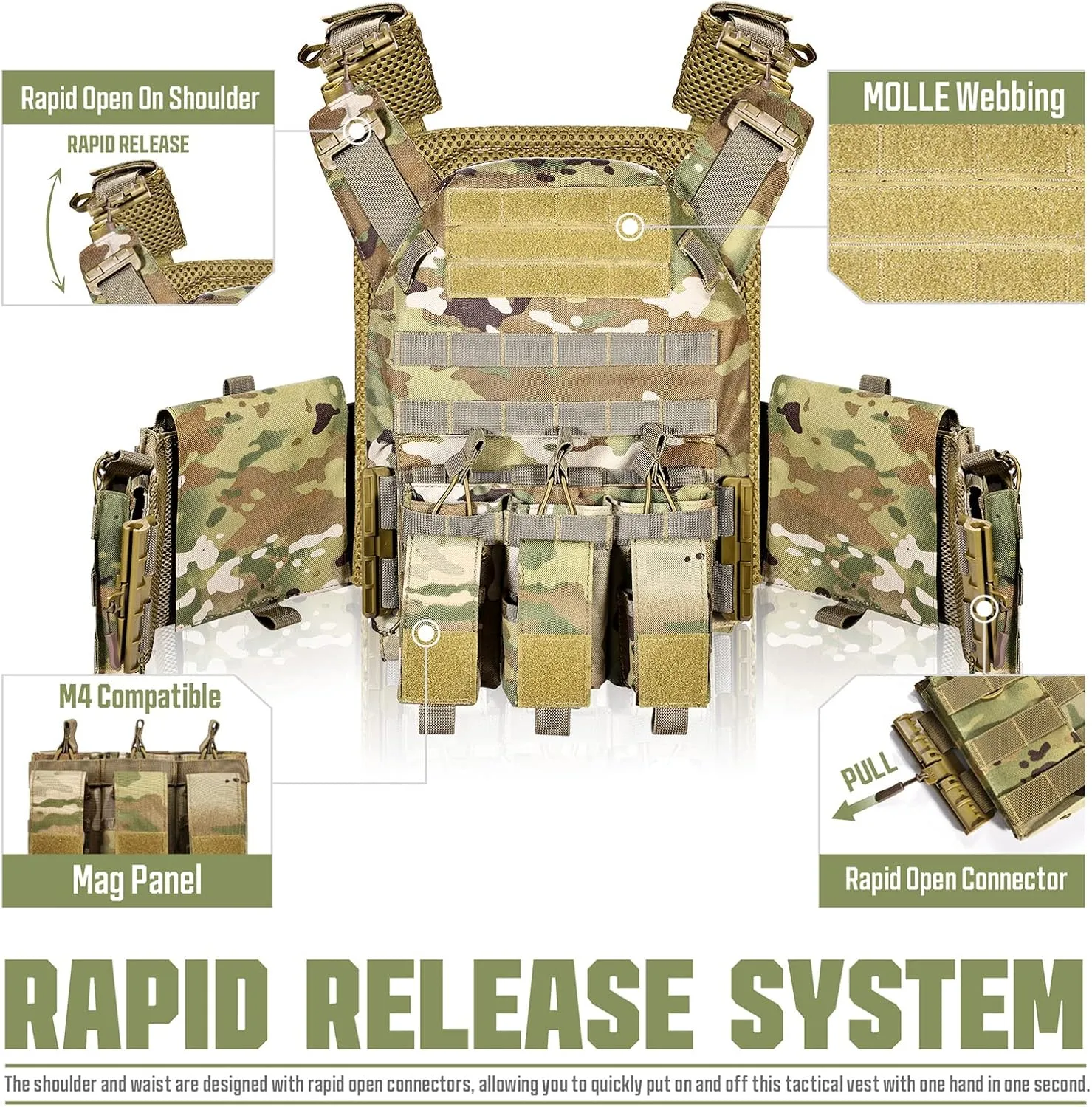 GFIRE Tactical Vest - Airsoft Lightweight Modular 3D Breathable Quick Release Vest, Adjustable Tactical Gear for Training