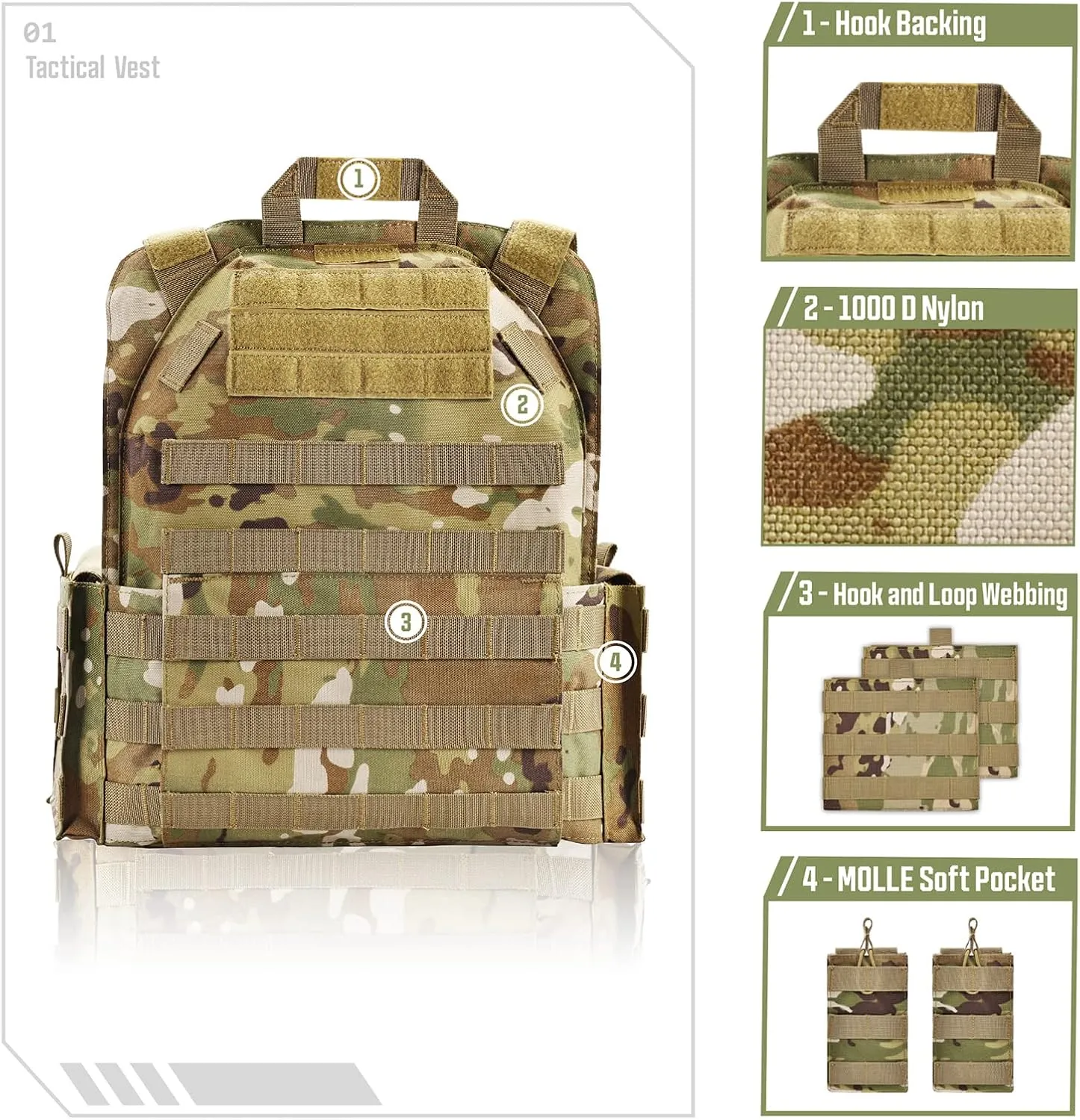 GFIRE Tactical Vest - Airsoft Lightweight Modular 3D Breathable Quick Release Vest, Adjustable Tactical Gear for Training