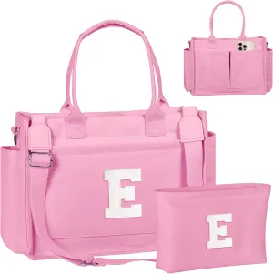 Gifts for Teen Girls Women, Initial Canvas Tote Bag with Zipper for College, Work, Teen Girl Gifts Trendy Stuff