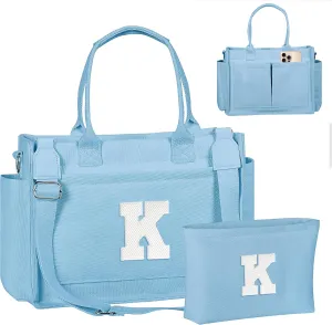 Gifts for Teen Girls Women, Initial Canvas Tote Bag with Zipper for College, Work, Teen Girl Gifts Trendy Stuff