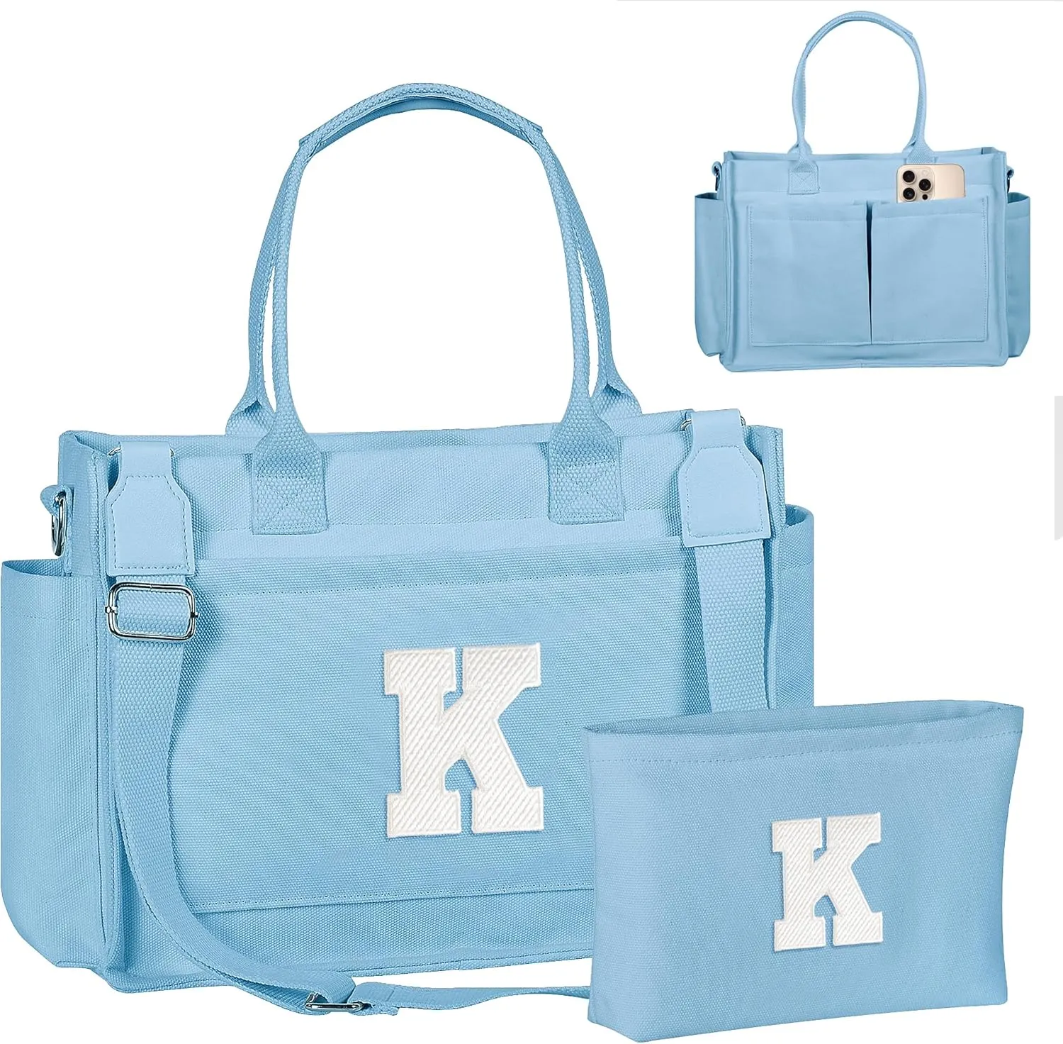 Gifts for Teen Girls Women, Initial Canvas Tote Bag with Zipper for College, Work, Teen Girl Gifts Trendy Stuff