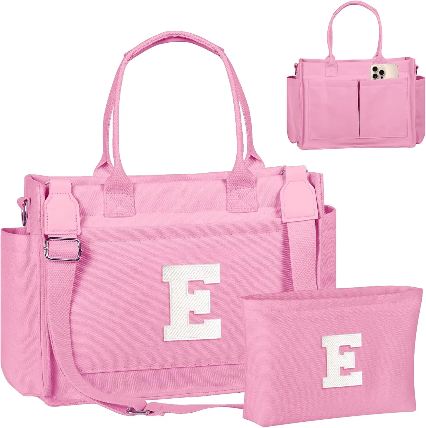 Gifts for Teen Girls Women, Initial Canvas Tote Bag with Zipper for College, Work, Teen Girl Gifts Trendy Stuff