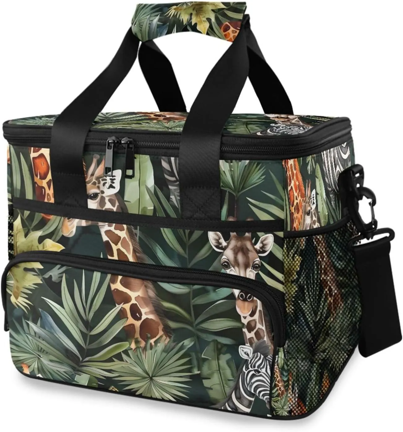 Giraffe Tropical Palm Leaf Plant Cooler Bag Insulated Cooler Soft Sided Cooler 24 Can Portable Picnic Bag Large Leakproof Lunch Bag Box for Beach Grocery Camping Travel Car Men Women