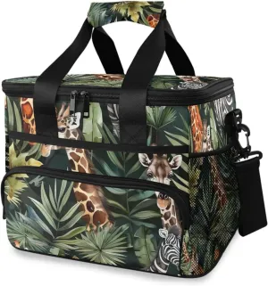 Giraffe Tropical Palm Leaf Plant Cooler Bag Insulated Cooler Soft Sided Cooler 24 Can Portable Picnic Bag Large Leakproof Lunch Bag Box for Beach Grocery Camping Travel Car Men Women