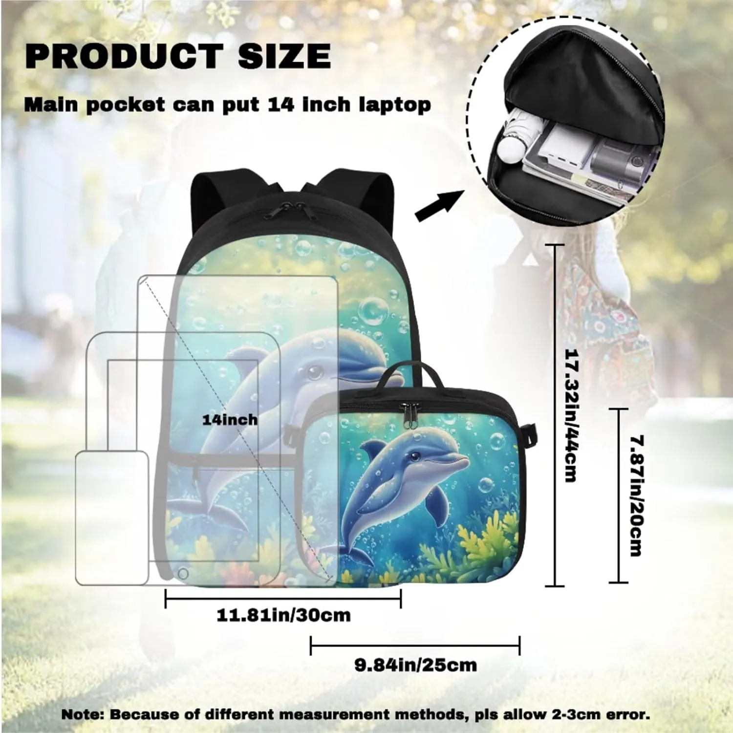 Girl Backpacks Ages 6-8 Dolphin Backpack for Girls with Matching Lunch Box Large Capacity School Bag Set 17 Inch 4-in-1 Bookbag Pencil Case for 1st 2nd Grade Elementary School Essentials