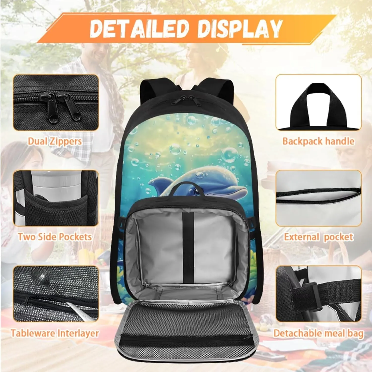 Girl Backpacks Ages 6-8 Dolphin Backpack for Girls with Matching Lunch Box Large Capacity School Bag Set 17 Inch 4-in-1 Bookbag Pencil Case for 1st 2nd Grade Elementary School Essentials