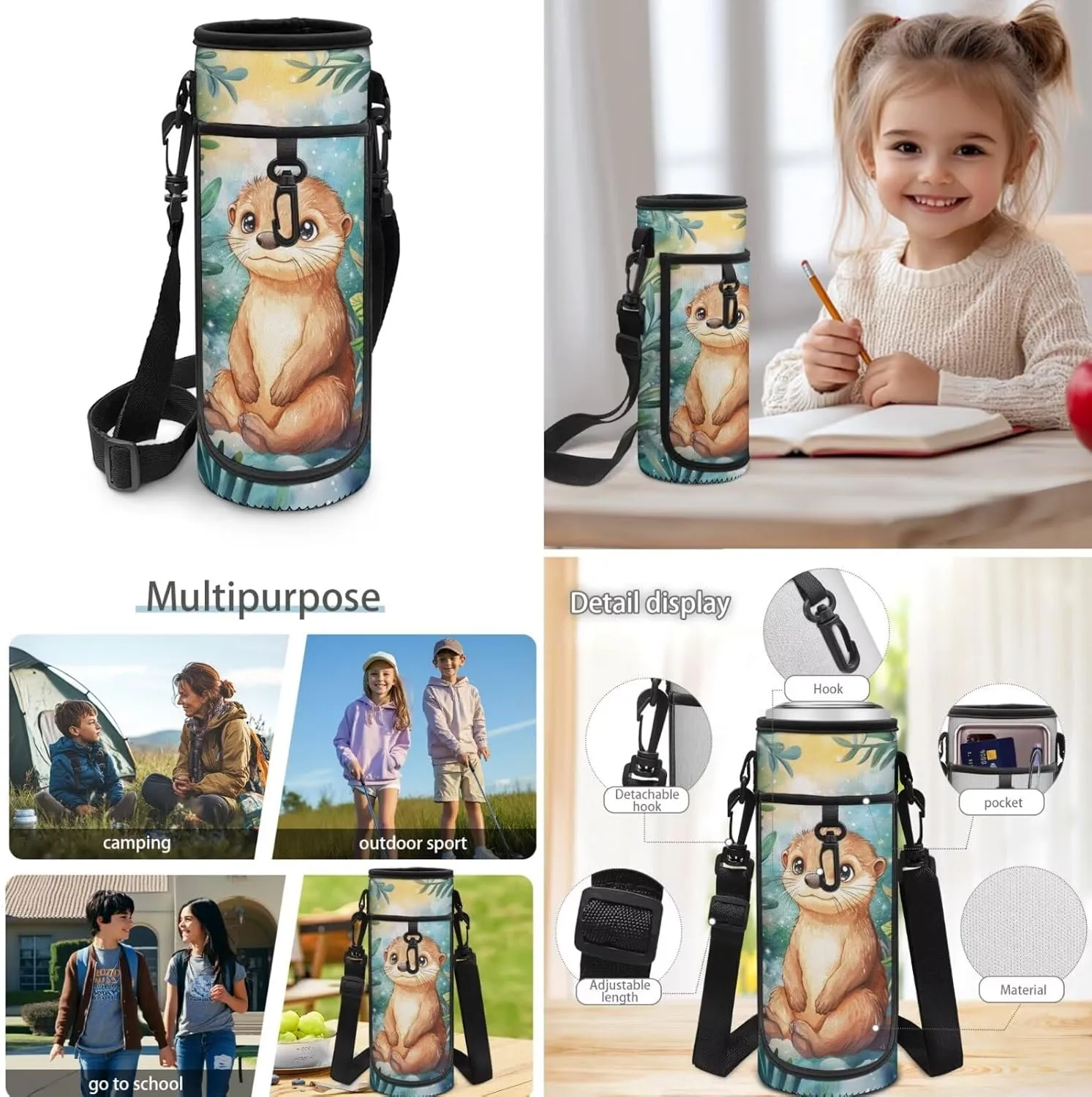 Girls Backpack 10-12 Years Old Girl Backpack and Lunch Box Set Cute Otter Bookbag for Girl Elementary KindergartenLightweight Kawaii 4 in 1 Set Kids Back Pack Travel Knapsack Daypack
