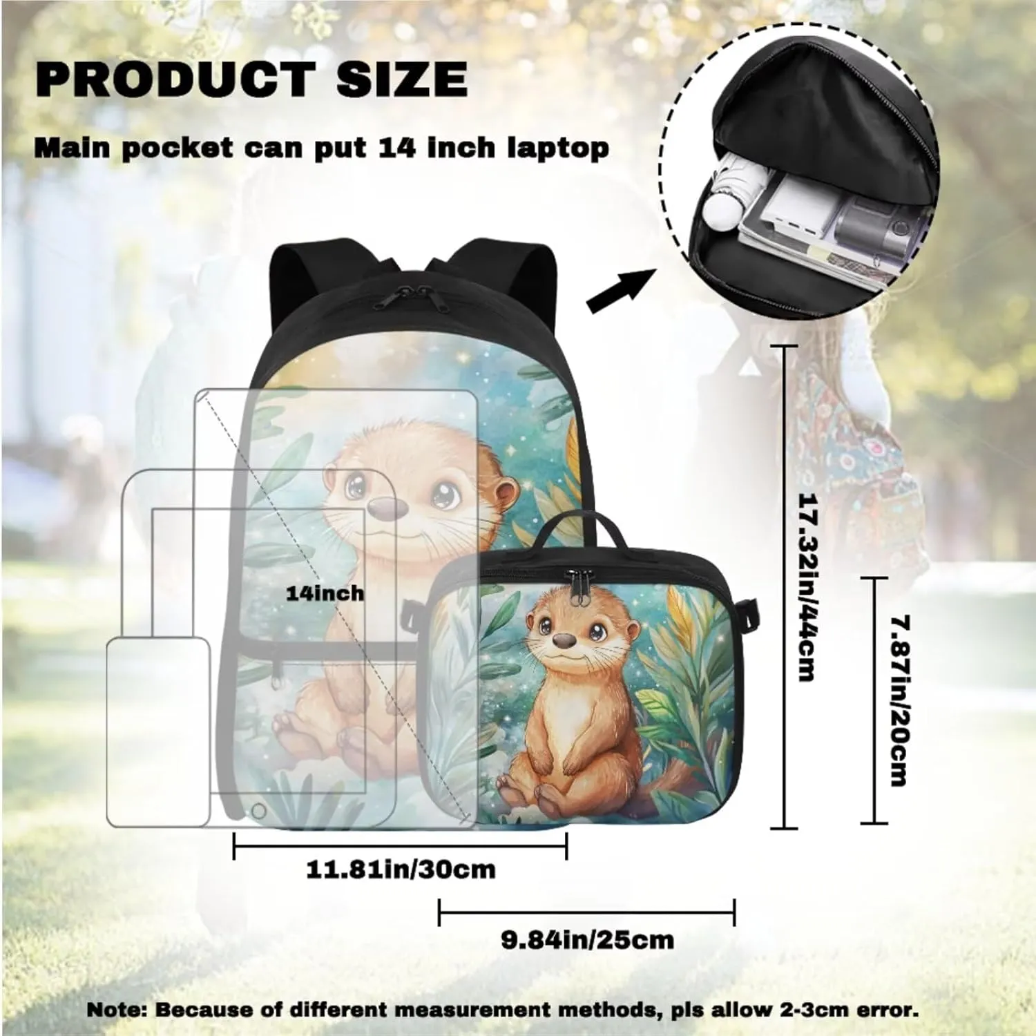 Girls Backpack 10-12 Years Old Girl Backpack and Lunch Box Set Cute Otter Bookbag for Girl Elementary KindergartenLightweight Kawaii 4 in 1 Set Kids Back Pack Travel Knapsack Daypack