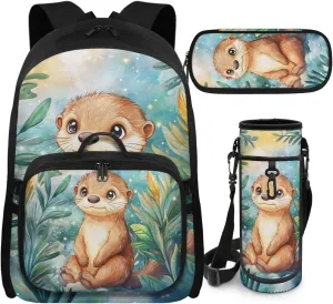 Girls Backpack 10-12 Years Old Girl Backpack and Lunch Box Set Cute Otter Bookbag for Girl Elementary KindergartenLightweight Kawaii 4 in 1 Set Kids Back Pack Travel Knapsack Daypack