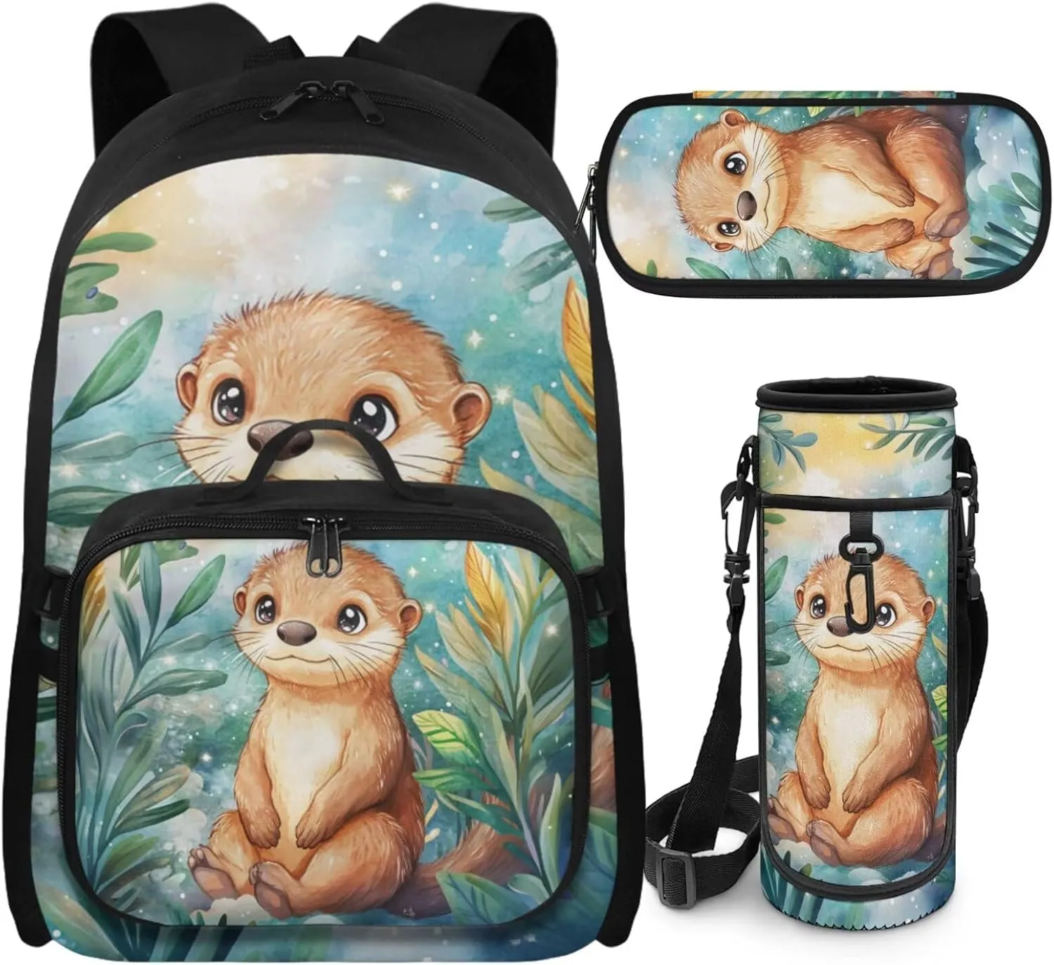 Girls Backpack 10-12 Years Old Girl Backpack and Lunch Box Set Cute Otter Bookbag for Girl Elementary KindergartenLightweight Kawaii 4 in 1 Set Kids Back Pack Travel Knapsack Daypack
