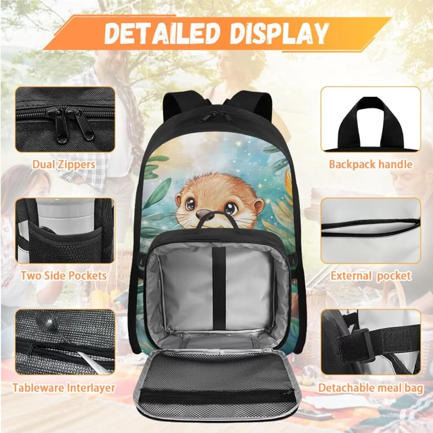 Girls Backpack 10-12 Years Old Girl Backpack and Lunch Box Set Cute Otter Bookbag for Girl Elementary KindergartenLightweight Kawaii 4 in 1 Set Kids Back Pack Travel Knapsack Daypack