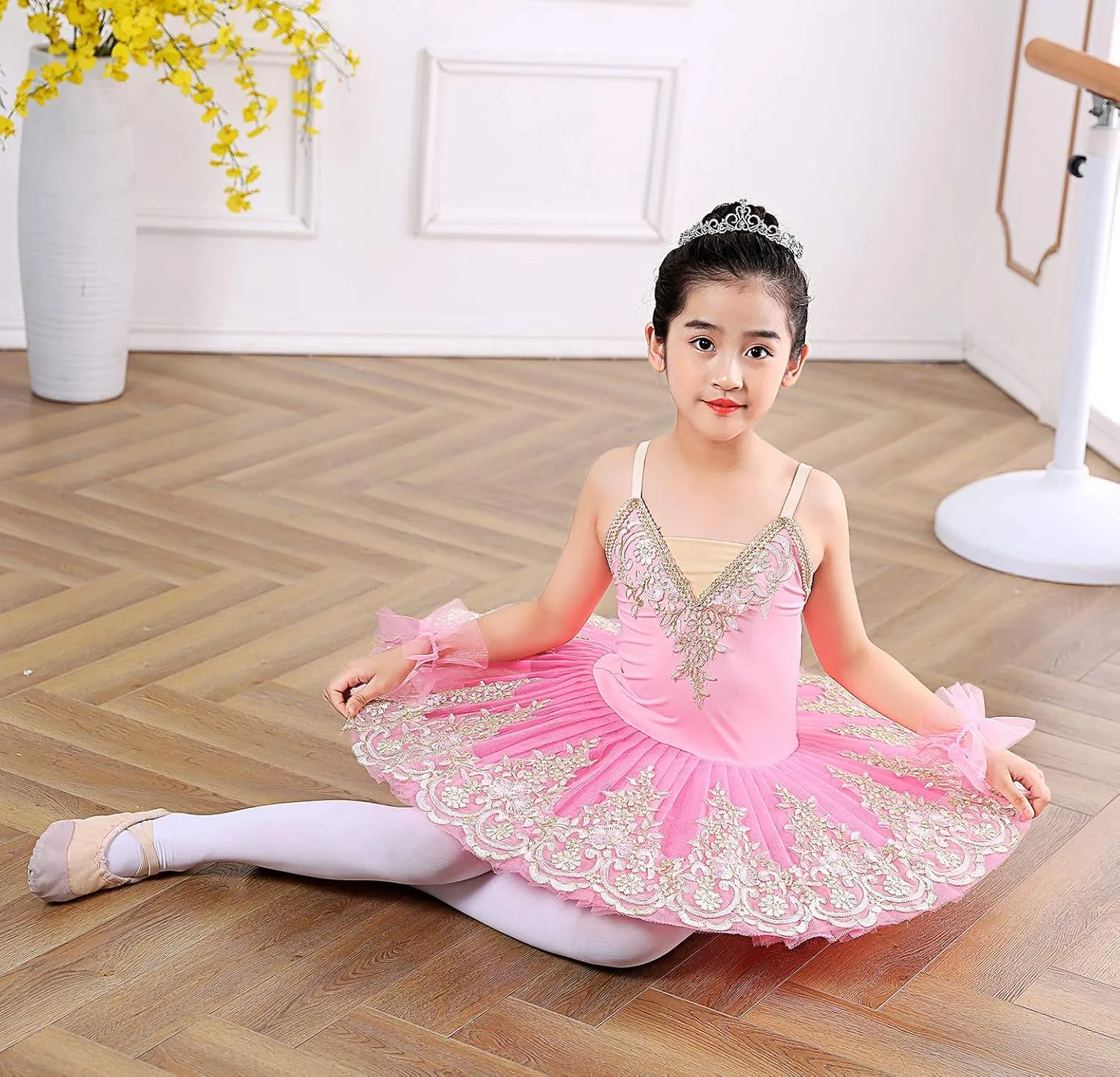 Girl's Camisole Skirted Leotard Ballet Lace Sequin Tutu Swan Costumes Competition Skirt Dress