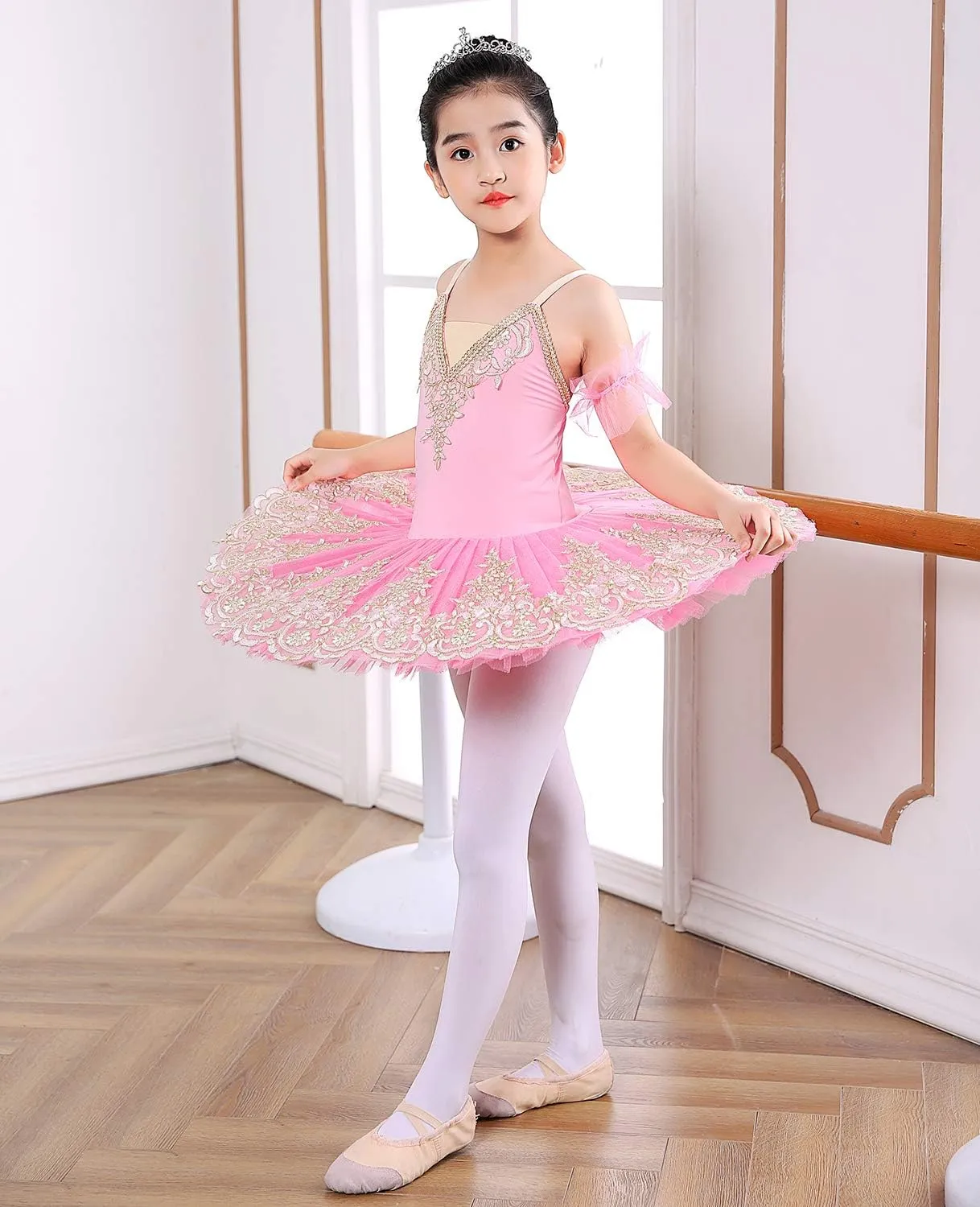 Girl's Camisole Skirted Leotard Ballet Lace Sequin Tutu Swan Costumes Competition Skirt Dress