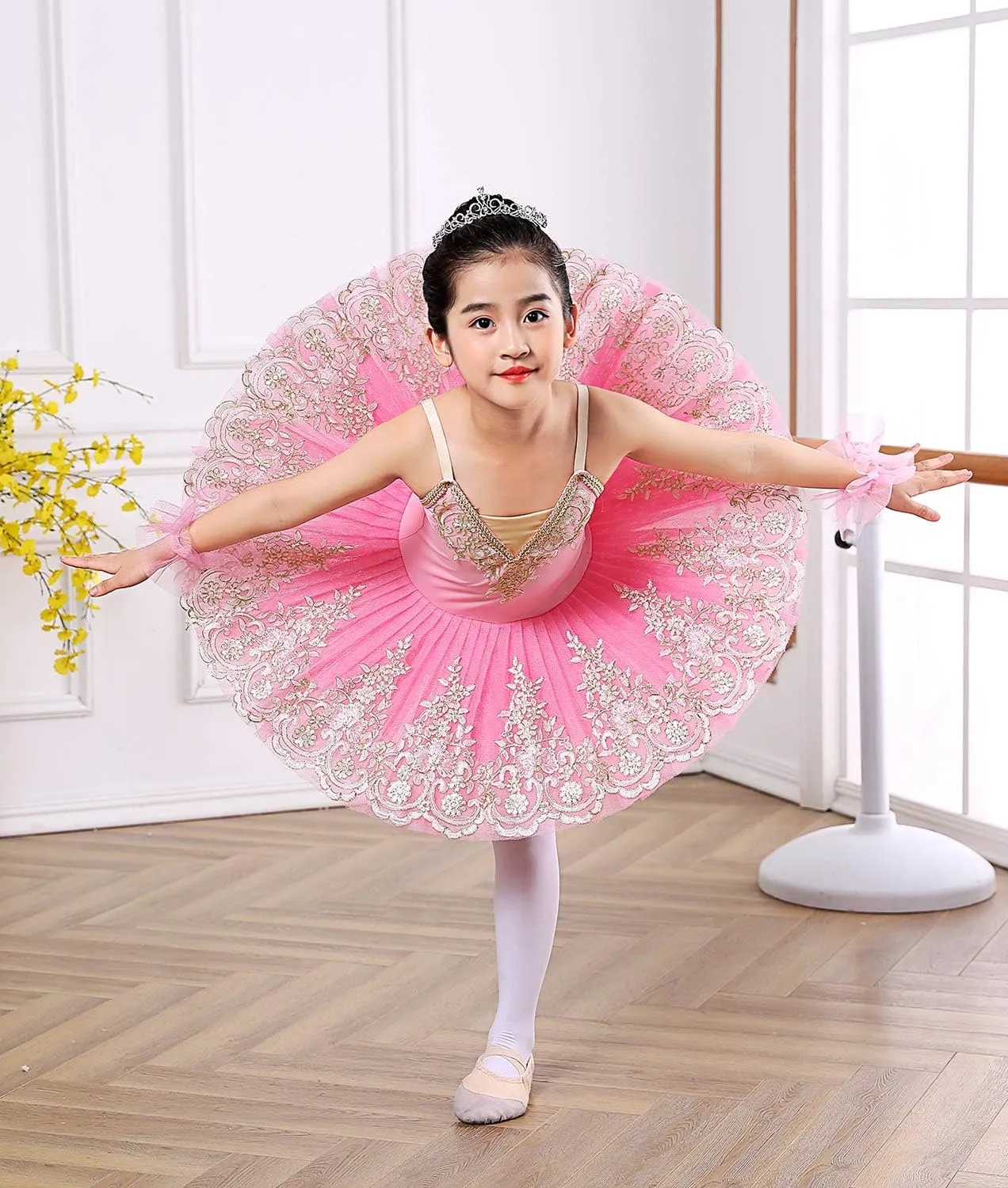 Girl's Camisole Skirted Leotard Ballet Lace Sequin Tutu Swan Costumes Competition Skirt Dress