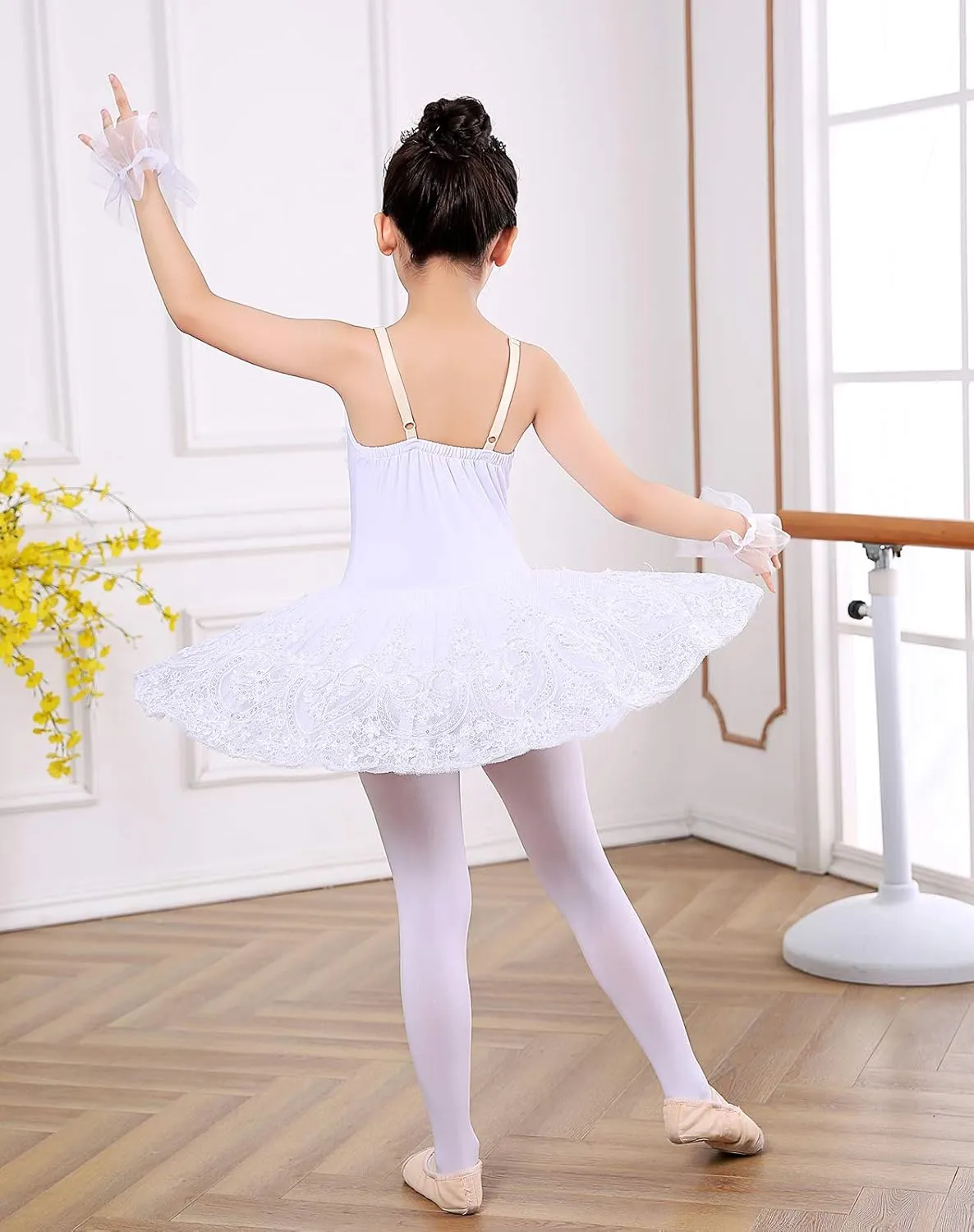 Girl's Camisole Skirted Leotard Ballet Lace Sequin Tutu Swan Costumes Competition Skirt Dress