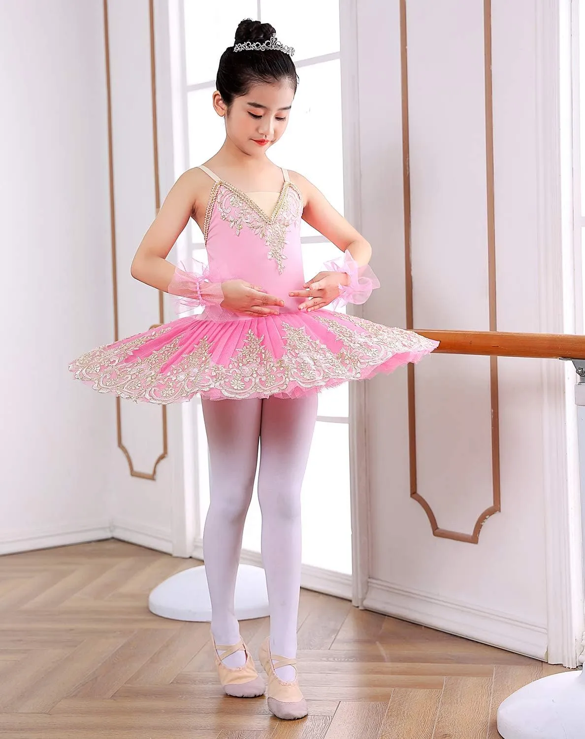 Girl's Camisole Skirted Leotard Ballet Lace Sequin Tutu Swan Costumes Competition Skirt Dress