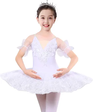 Girl's Camisole Skirted Leotard Ballet Lace Sequin Tutu Swan Costumes Competition Skirt Dress