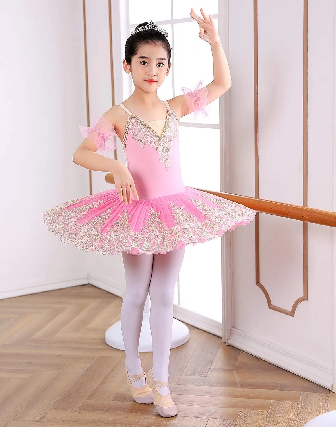 Girl's Camisole Skirted Leotard Ballet Lace Sequin Tutu Swan Costumes Competition Skirt Dress