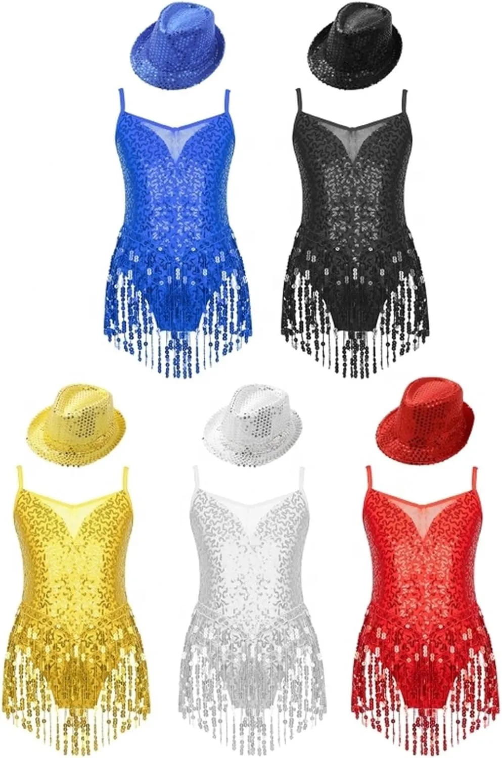 Girls Dance Costume Girls Sleeveless Leotard with Hat Sets for Jazz Latin Dance Stage Performance Wear