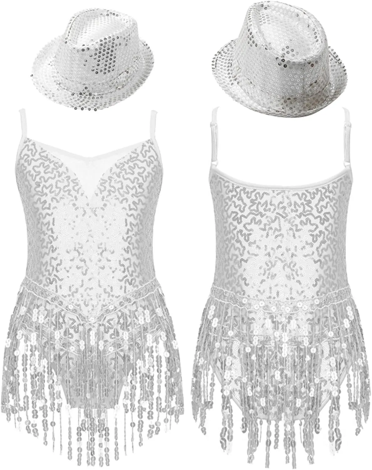 Girls Dance Costume Girls Sleeveless Leotard with Hat Sets for Jazz Latin Dance Stage Performance Wear