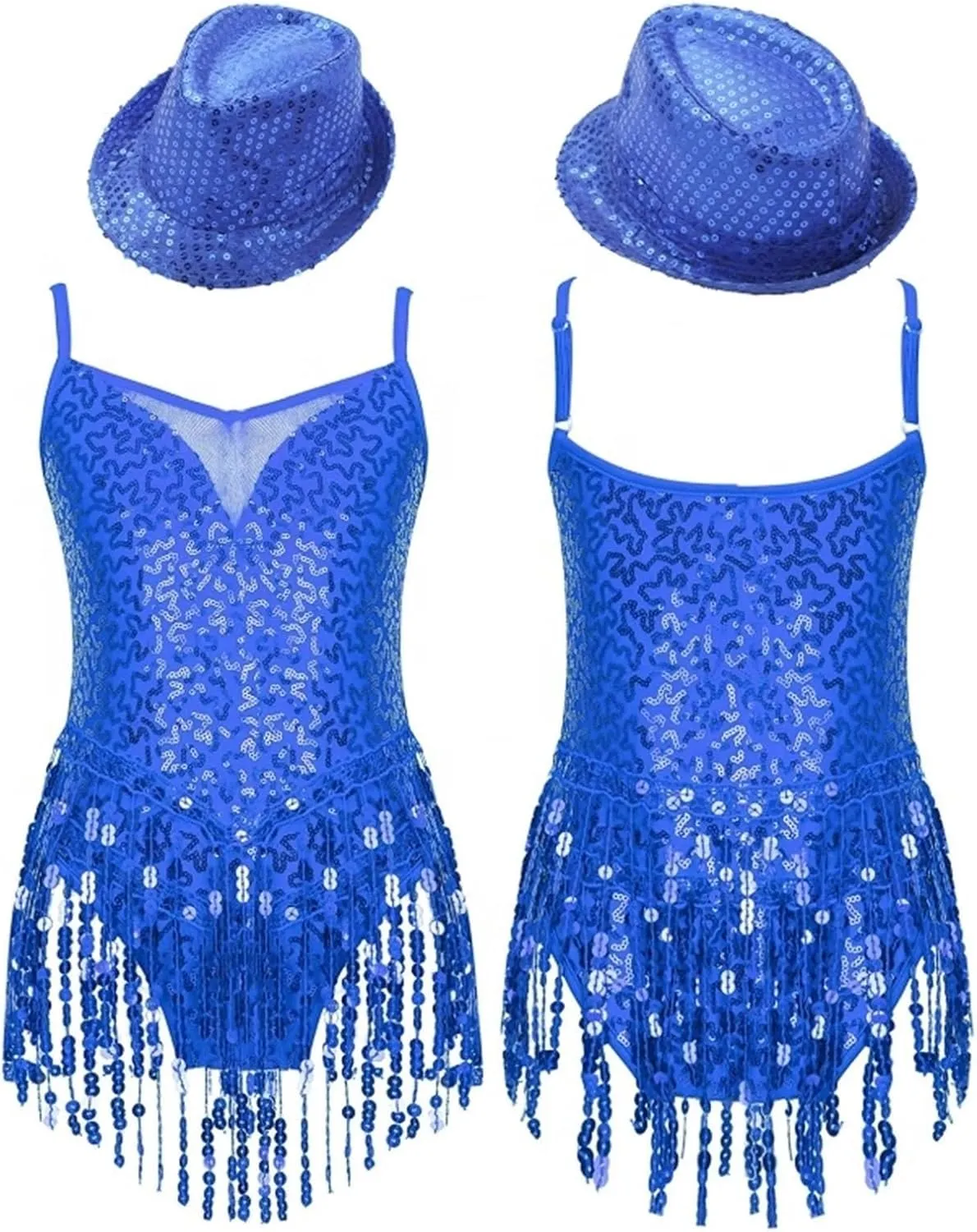 Girls Dance Costume Girls Sleeveless Leotard with Hat Sets for Jazz Latin Dance Stage Performance Wear