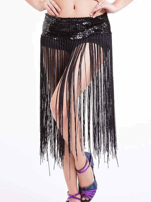 Girls Long Sequin Tassel Belly Dance Hip Scarf Belt