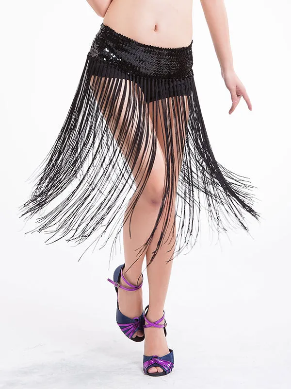 Girls Long Sequin Tassel Belly Dance Hip Scarf Belt
