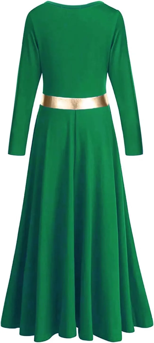 Girls Long Sleeve Praise Dance Dress Swing Skirt Liturgical Worship Costume Church Robe Dancewear