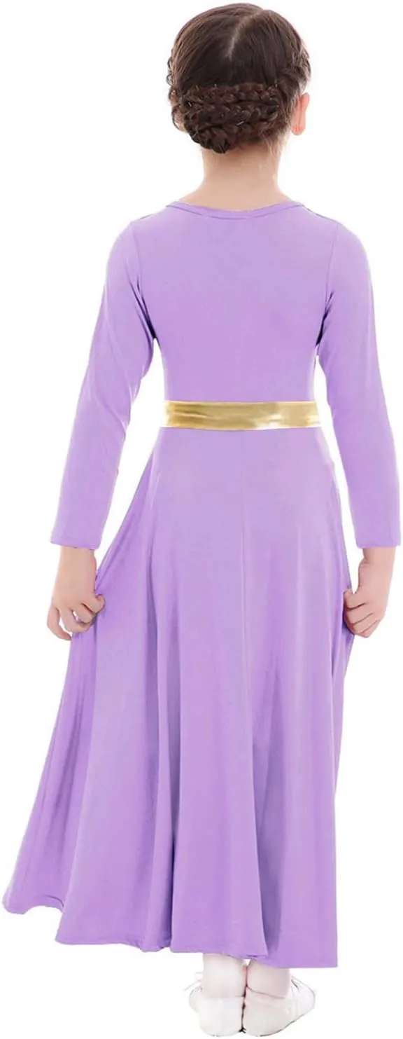 Girls Long Sleeve Praise Dance Dress Swing Skirt Liturgical Worship Costume Church Robe Dancewear