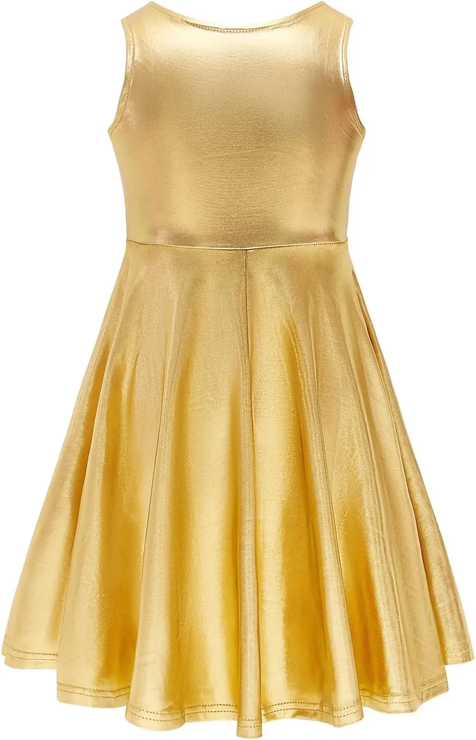 Girls Metallic Dress Kids Sparkly Shiny Dresses Twirl Swing Dresses