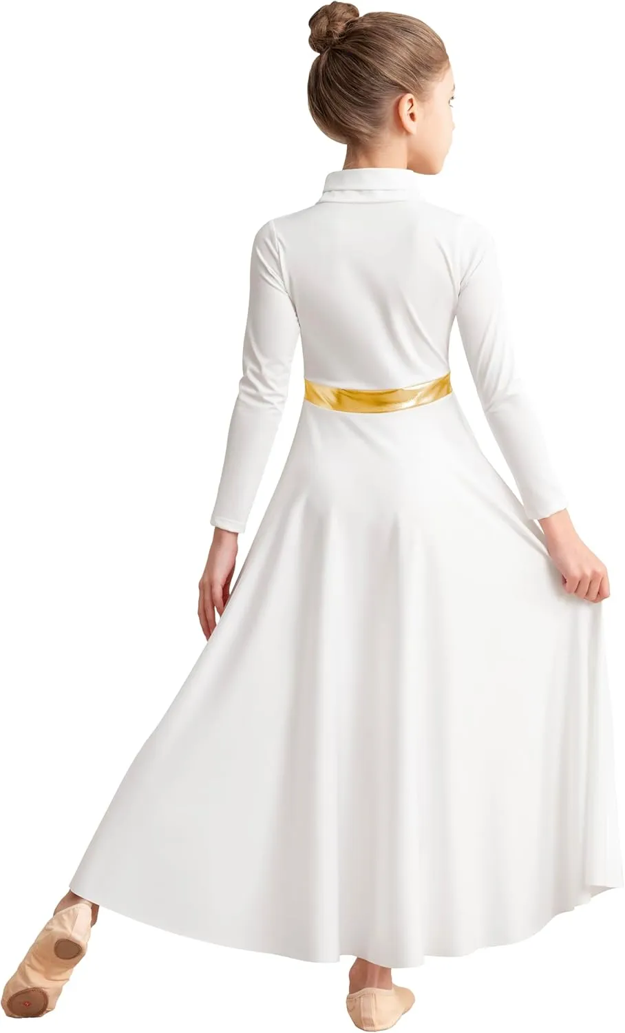 Girls Praise Dance Dress Long Sleeve Worship Church Dancewear Liturgical High Neck Costume,Upper Lining